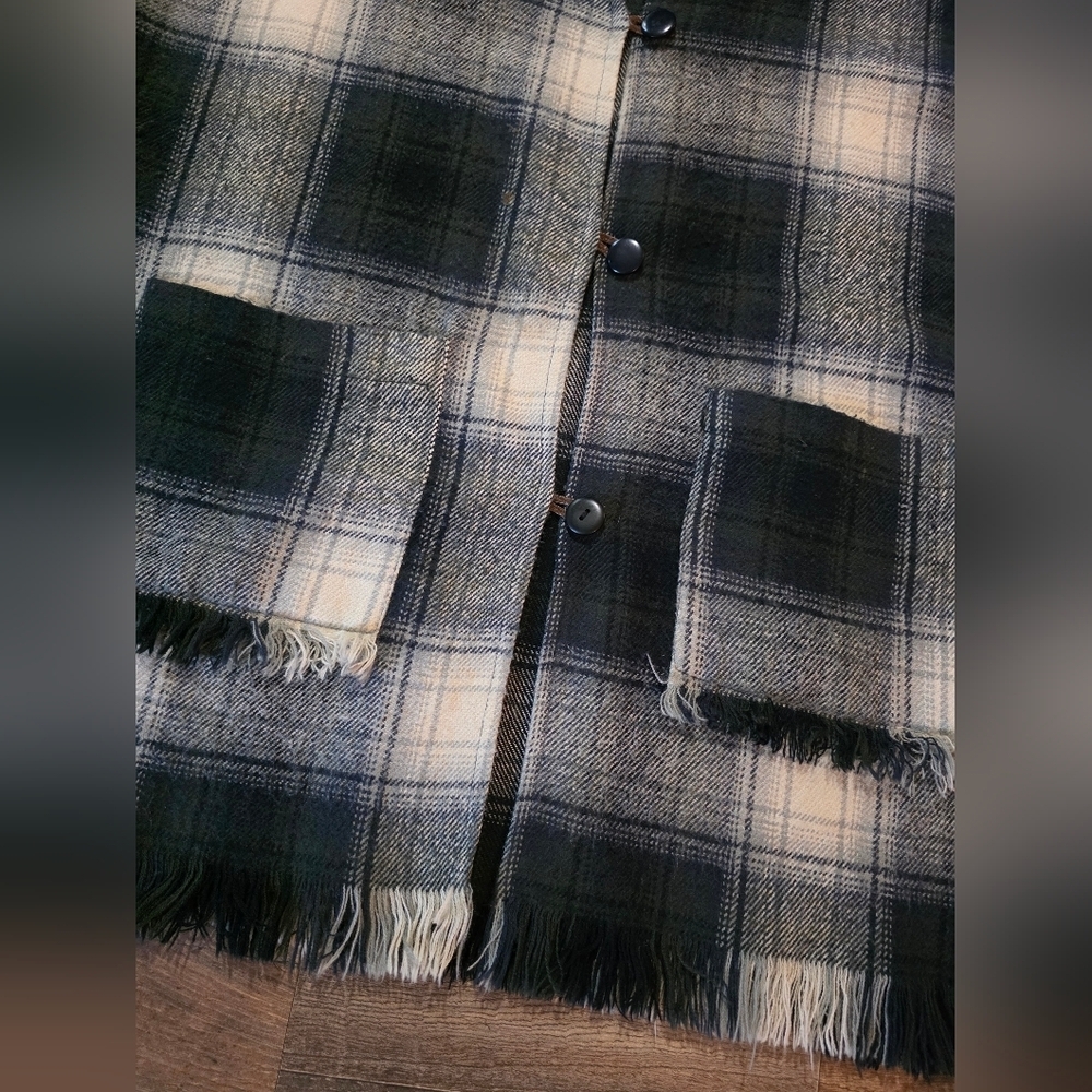 Allison Tracy Women's Vintage Wool Black Plaid Button Loop Pocket Vest Size S - Picture 2 of 7